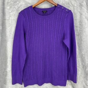NWT Talbots Purple Cable Knit Shoulder Button Sweater Womens Large Warm Winter